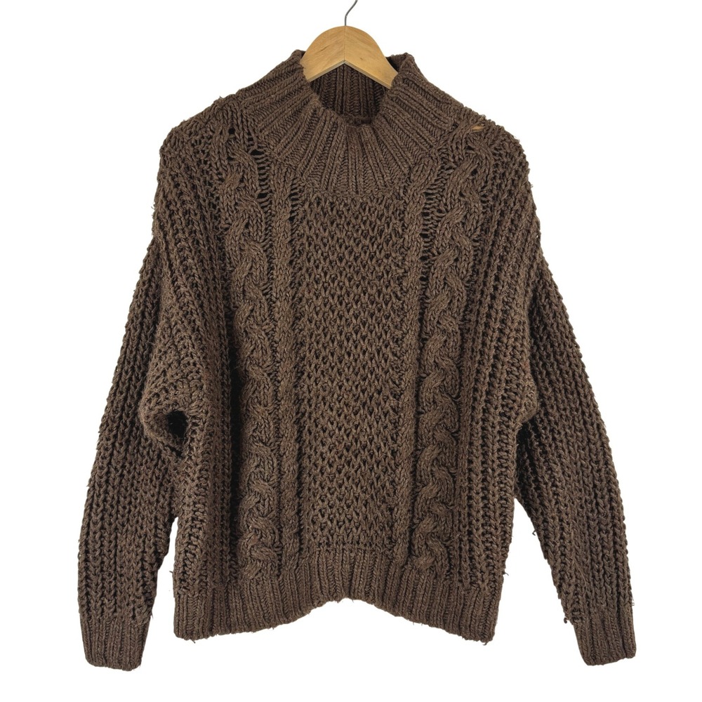 Universal Thread Chunky Brown Cable Knit Mock Nec… - image 2